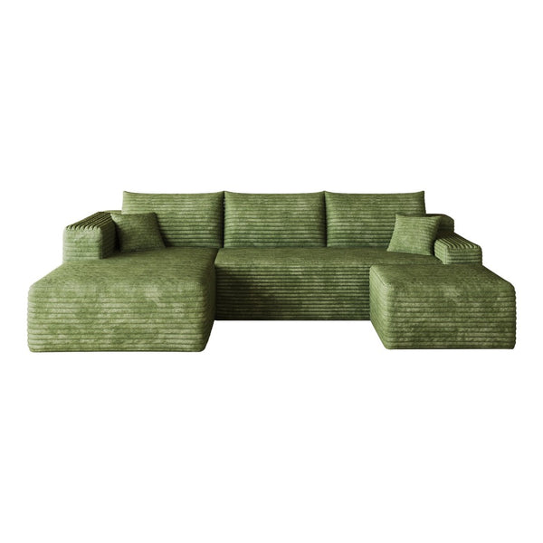 English Elm 103 Inch L Shaped Sectional Sofa in Plush Corduroy for Modern Living Rooms Green A W2824S00358