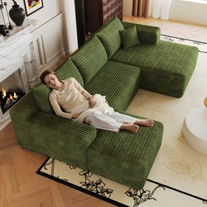 English Elm 103 Inch L Shaped Sectional Sofa in Plush Corduroy for Modern Living Rooms Green B W2824S00360