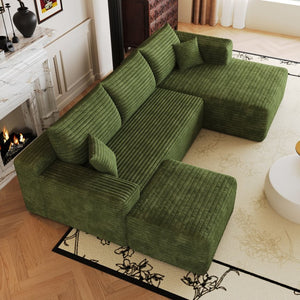 English Elm 103 Inch L Shaped Sectional Sofa in Plush Corduroy for Modern Living Rooms Green B W2824S00360