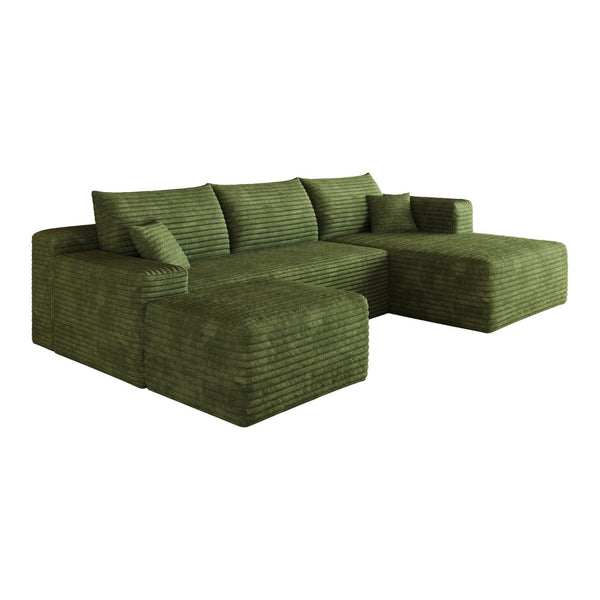 English Elm 103 Inch L Shaped Sectional Sofa in Plush Corduroy for Modern Living Rooms Green B W2824S00360