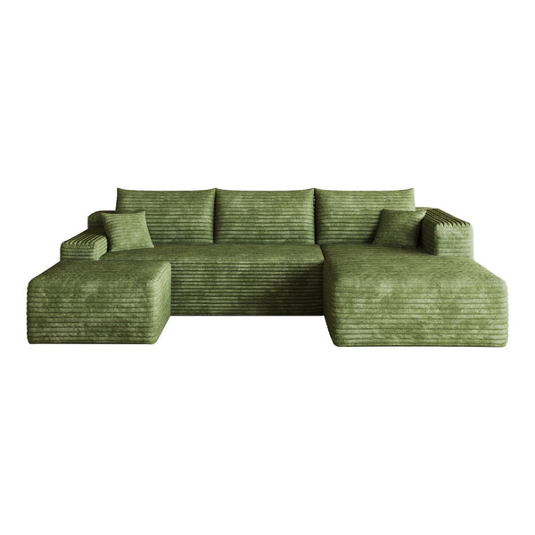 English Elm 103 Inch L Shaped Sectional Sofa in Plush Corduroy for Modern Living Rooms Green B W2824S00360