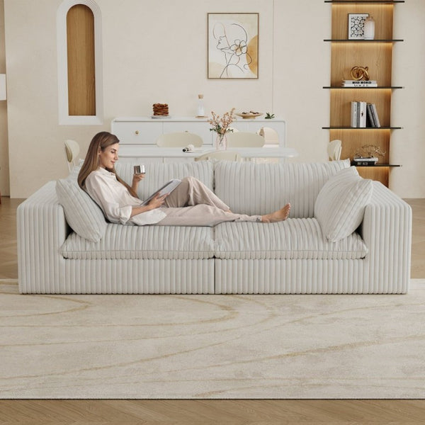 English Elm Y137-2Seater-White Modular Feather Fill Two Seat Sofa with Low Profile Contemporary Design W2824S00362
