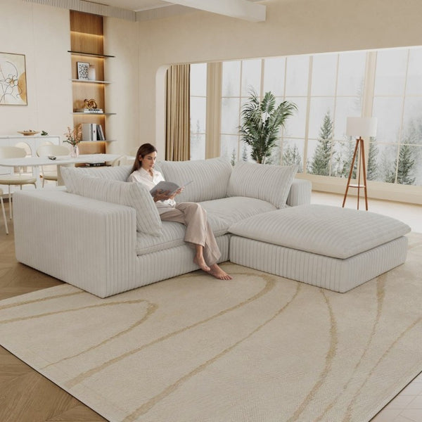 English Elm 39.8 Modular Cloud Sofa Corduroy Deep Seat Feather Fill Plush Living Room Lounge W2824S00363