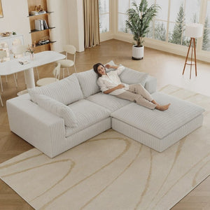 English Elm 39.8 Modular Cloud Sofa Corduroy Deep Seat Feather Fill Plush Living Room Lounge W2824S00363
