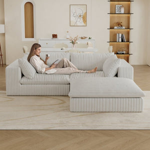 English Elm 39.8 Modular Cloud Sofa Corduroy Deep Seat Feather Fill Plush Living Room Lounge W2824S00363