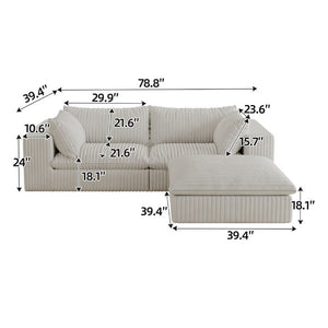 English Elm 39.8 Modular Cloud Sofa Corduroy Deep Seat Feather Fill Plush Living Room Lounge W2824S00363
