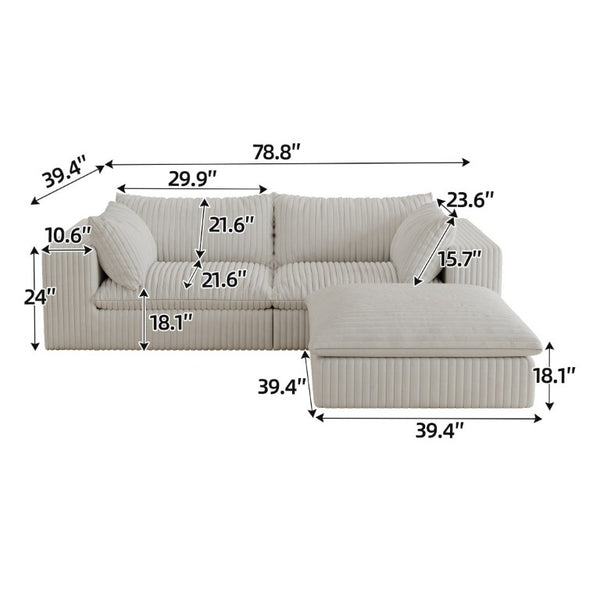 English Elm 39.8 Modular Cloud Sofa Corduroy Deep Seat Feather Fill Plush Living Room Lounge W2824S00363