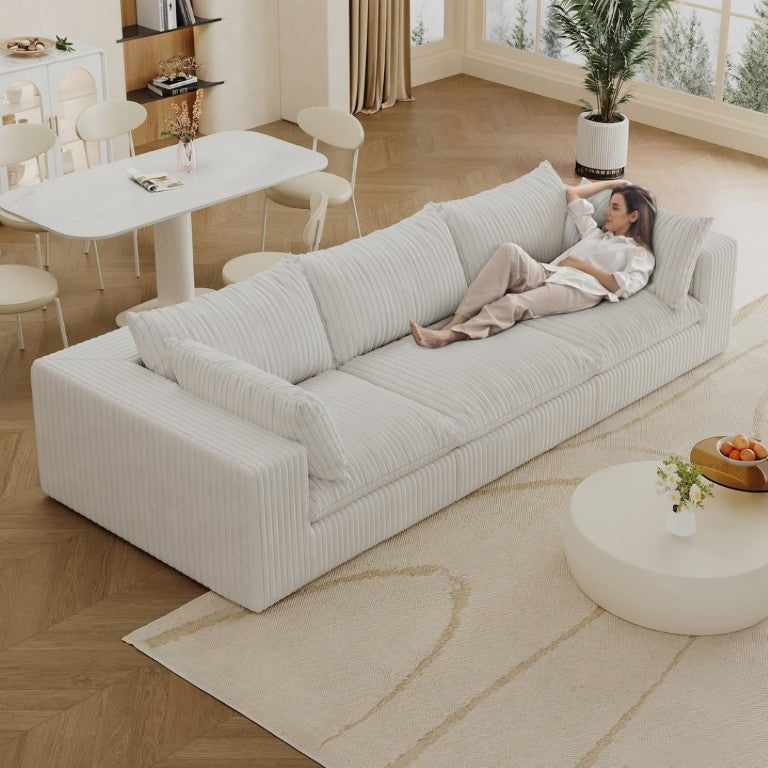 English Elm 118.2 Inch Modular Cloud Sofa Plush Corduroy Feather Cushions Deep Seat Living Room W2824S00364