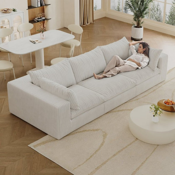 English Elm 118.2 Inch Modular Cloud Sofa Plush Corduroy Feather Cushions Deep Seat Living Room W2824S00364