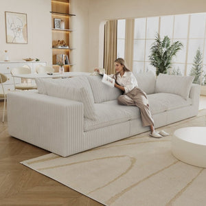 English Elm 118.2 Inch Modular Cloud Sofa Plush Corduroy Feather Cushions Deep Seat Living Room W2824S00364
