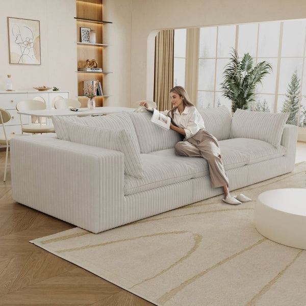 English Elm 118.2 Inch Modular Cloud Sofa Plush Corduroy Feather Cushions Deep Seat Living Room W2824S00364