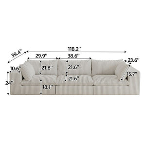 English Elm 118.2 Inch Modular Cloud Sofa Plush Corduroy Feather Cushions Deep Seat Living Room W2824S00364