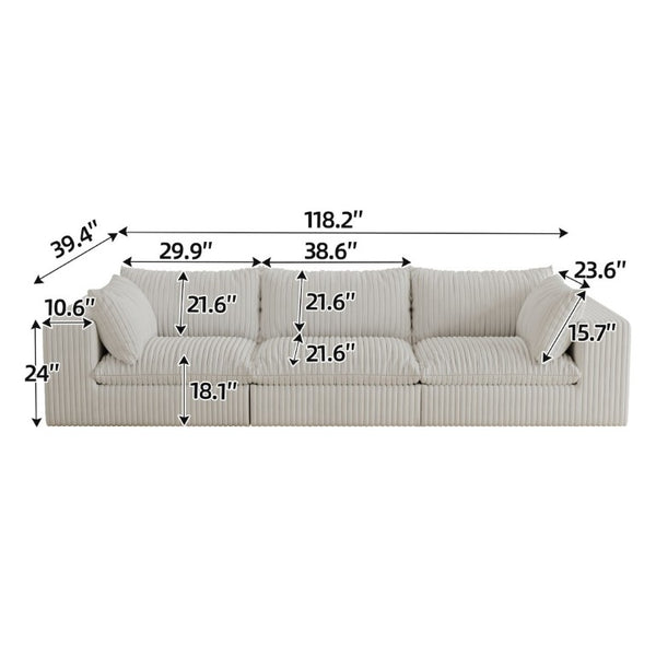 English Elm 118.2 Inch Modular Cloud Sofa Plush Corduroy Feather Cushions Deep Seat Living Room W2824S00364