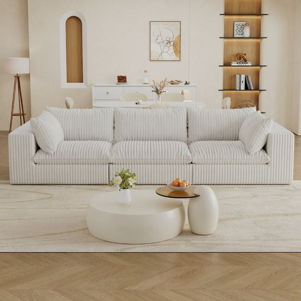 English Elm 118.2 Inch Modular Cloud Sofa Plush Corduroy Feather Cushions Deep Seat Living Room W2824S00364