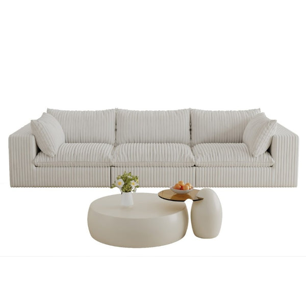 English Elm 118.2 Inch Modular Cloud Sofa Plush Corduroy Feather Cushions Deep Seat Living Room W2824S00364