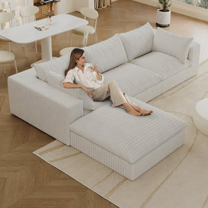 English Elm 118.2 Inch Modular Cloud Sofa Corduroy Upholstered Deep Seat Lounge for Living Room W2824S00365