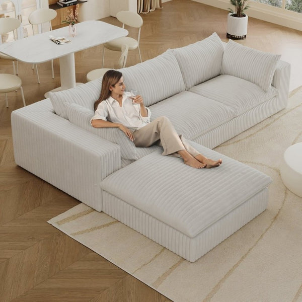 English Elm 118.2 Inch Modular Cloud Sofa Corduroy Upholstered Deep Seat Lounge for Living Room W2824S00365