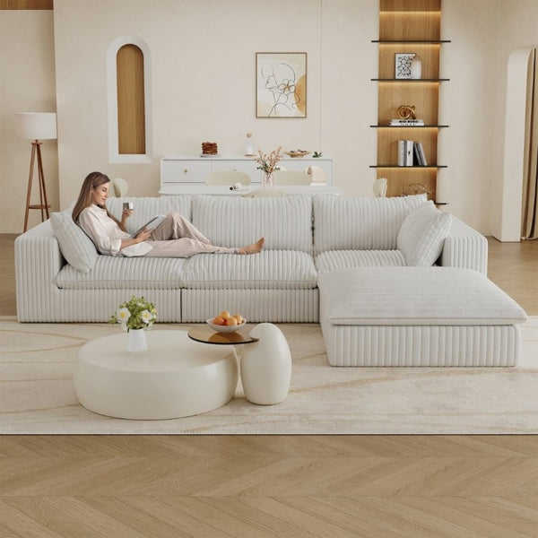 English Elm 118.2 Inch Modular Cloud Sofa Corduroy Upholstered Deep Seat Lounge for Living Room W2824S00365