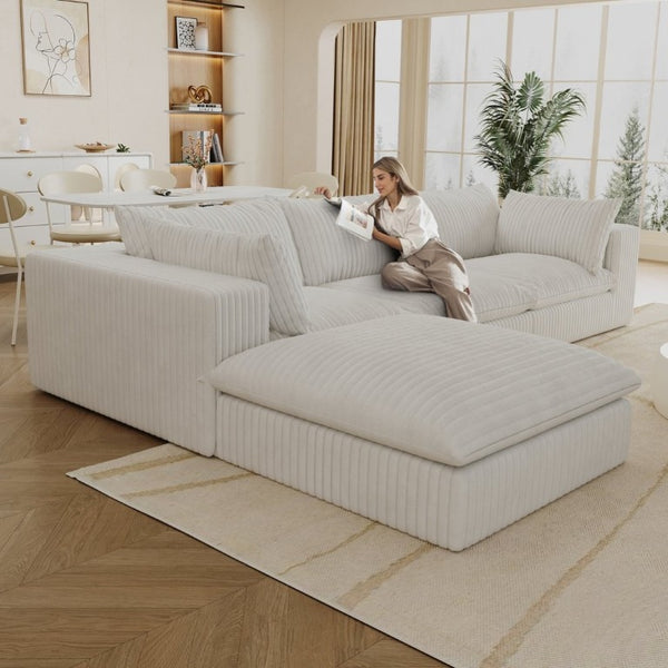 English Elm 118.2 Inch Modular Cloud Sofa Corduroy Upholstered Deep Seat Lounge for Living Room W2824S00365