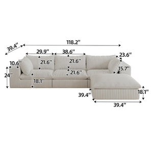 English Elm 118.2 Inch Modular Cloud Sofa Corduroy Upholstered Deep Seat Lounge for Living Room W2824S00365
