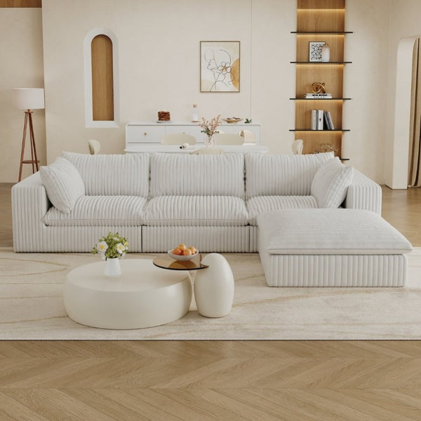 English Elm 118.2 Inch Modular Cloud Sofa Corduroy Upholstered Deep Seat Lounge for Living Room W2824S00365