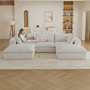 English Elm 118.2 Inch Modular Cloud Sofa Corduroy Upholstered Deep Seat Living Room Sectional W2824S00366