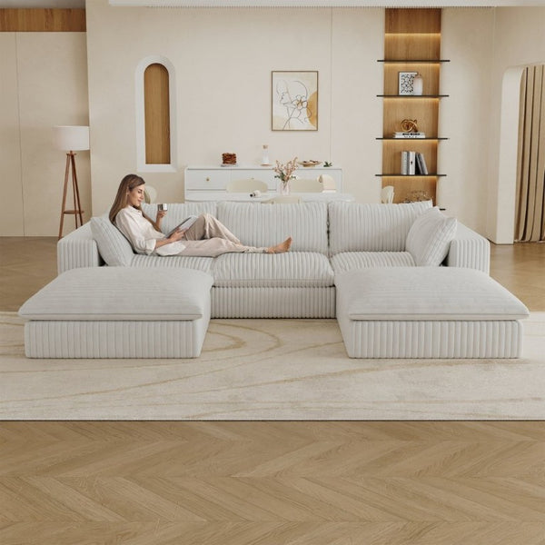 English Elm 118.2 Inch Modular Cloud Sofa Corduroy Upholstered Deep Seat Living Room Sectional W2824S00366