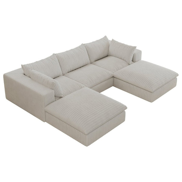 English Elm 118.2 Inch Modular Cloud Sofa Corduroy Upholstered Deep Seat Living Room Sectional W2824S00366