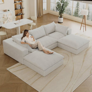 English Elm 118.2 Inch Modular Cloud Sofa Corduroy Upholstered Deep Seat Living Room Sectional W2824S00366