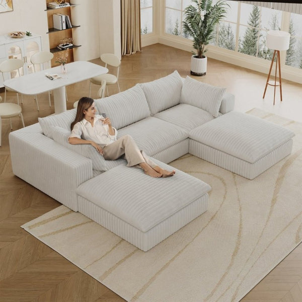 English Elm 118.2 Inch Modular Cloud Sofa Corduroy Upholstered Deep Seat Living Room Sectional W2824S00366