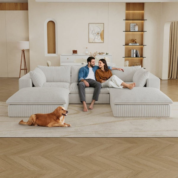 English Elm 118.2 Inch Modular Cloud Sofa Corduroy Upholstered Deep Seat Living Room Sectional W2824S00366