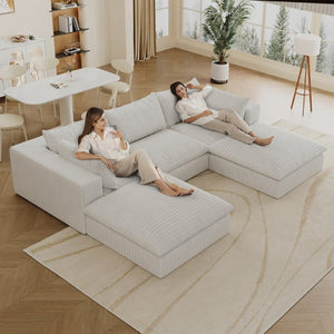 English Elm 118.2 Inch Modular Cloud Sofa Corduroy Upholstered Deep Seat Living Room Sectional W2824S00366