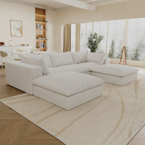 English Elm 118.2 Inch Modular Cloud Sofa Corduroy Upholstered Deep Seat Living Room Sectional W2824S00366
