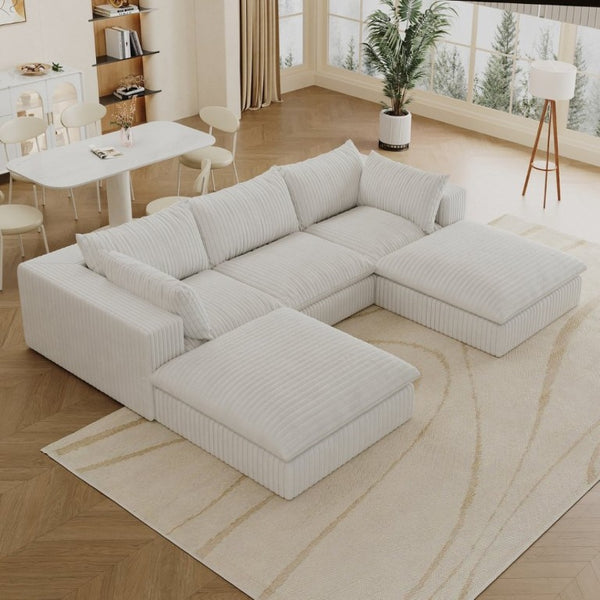 English Elm 118.2 Inch Modular Cloud Sofa Corduroy Upholstered Deep Seat Living Room Sectional W2824S00366