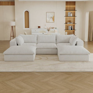 English Elm 118.2 Inch Modular Cloud Sofa Corduroy Upholstered Deep Seat Living Room Sectional W2824S00366