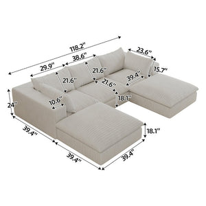 English Elm 118.2 Inch Modular Cloud Sofa Corduroy Upholstered Deep Seat Living Room Sectional W2824S00366