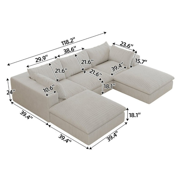 English Elm 118.2 Inch Modular Cloud Sofa Corduroy Upholstered Deep Seat Living Room Sectional W2824S00366