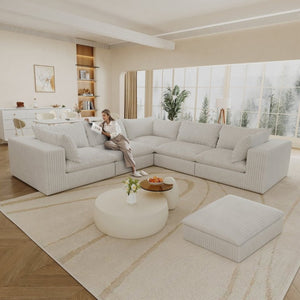 English Elm 118.2 Inch Modular Cloud Sofa Plush Corduroy Deep Seat Lounge for Living Room W2824S00368