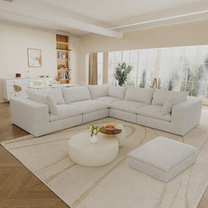 English Elm 118.2 Inch Modular Cloud Sofa Plush Corduroy Deep Seat Lounge for Living Room W2824S00368