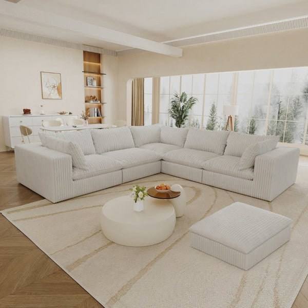 English Elm 118.2 Inch Modular Cloud Sofa Plush Corduroy Deep Seat Lounge for Living Room W2824S00368