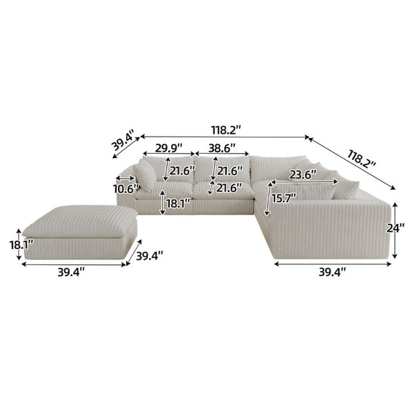 English Elm 118.2 Inch Modular Cloud Sofa Plush Corduroy Deep Seat Lounge for Living Room W2824S00368