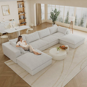 English Elm 157.6Cloud Modular Corduroy Sofa Plush Deep Seating Sectional for Living Room W2824S00369