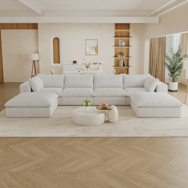 English Elm 157.6Cloud Modular Corduroy Sofa Plush Deep Seating Sectional for Living Room W2824S00369