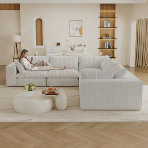 English Elm 118.2 Inch Modular Cloud Sofa Plush Corduroy Deep Seat Feather Fill Living Room W2824S00370