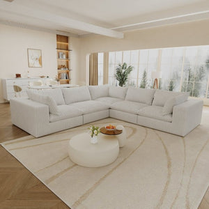 English Elm 118.2 Inch Modular Cloud Sofa Plush Corduroy Deep Seat Feather Fill Living Room W2824S00370