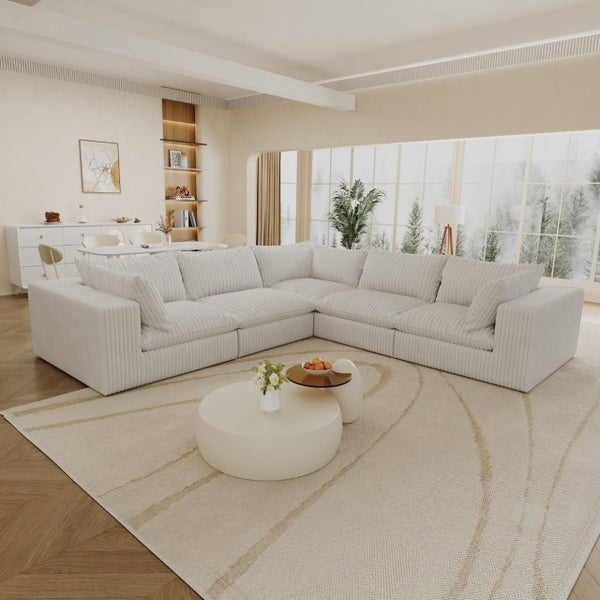 English Elm 118.2 Inch Modular Cloud Sofa Plush Corduroy Deep Seat Feather Fill Living Room W2824S00370