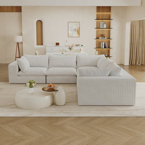 English Elm 118.2 Inch Modular Cloud Sofa Plush Corduroy Deep Seat Feather Fill Living Room W2824S00370