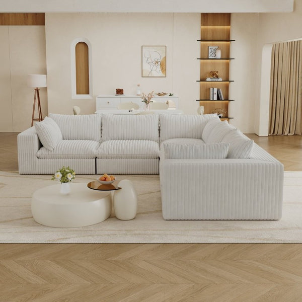 English Elm 118.2 Inch Modular Cloud Sofa Plush Corduroy Deep Seat Feather Fill Living Room W2824S00370