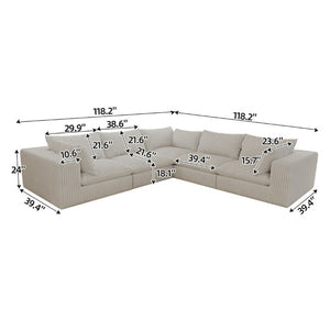 English Elm 118.2 Inch Modular Cloud Sofa Plush Corduroy Deep Seat Feather Fill Living Room W2824S00370