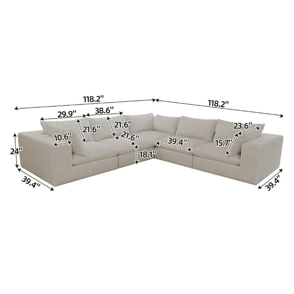 English Elm 118.2 Inch Modular Cloud Sofa Plush Corduroy Deep Seat Feather Fill Living Room W2824S00370